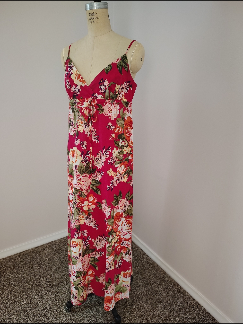 Floral Pink Maxi Dress with Spaghetti Straps